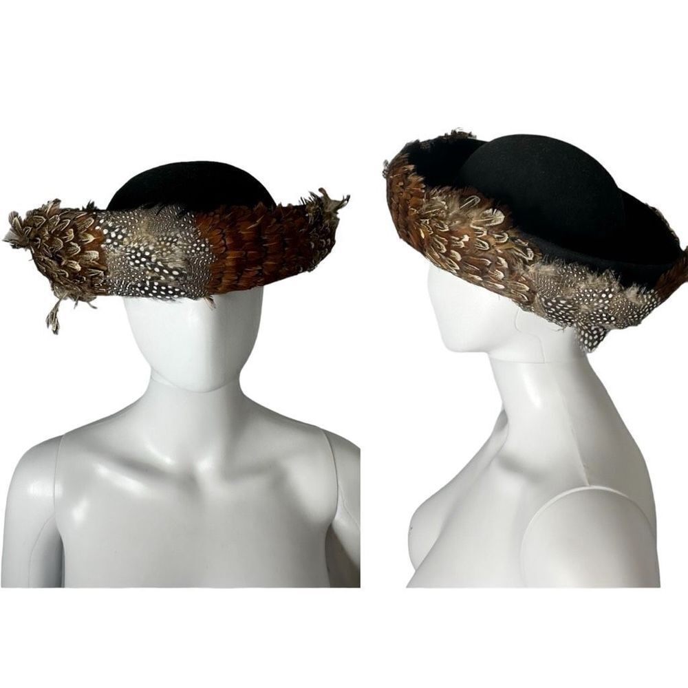 Vintage Bowler Hat Feathered Wool Felt Avant Garde Regencycore Made in the USA